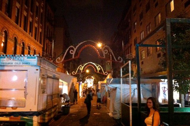 Getting things ready on Mulberry Street last night